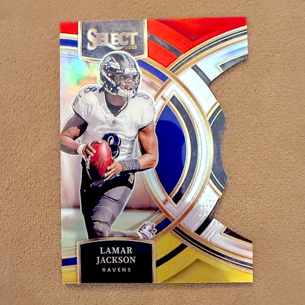 Lamar Jackson 2023 Panini Select Red/Yellow Die Cut Ravens NFL Football Card